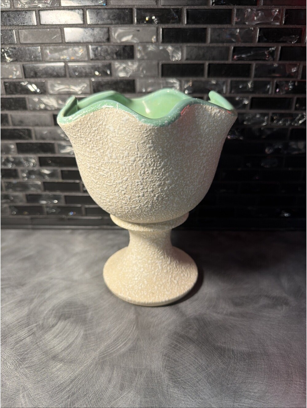 Vintage China Craft USA Pottery Vase White and Mint Green